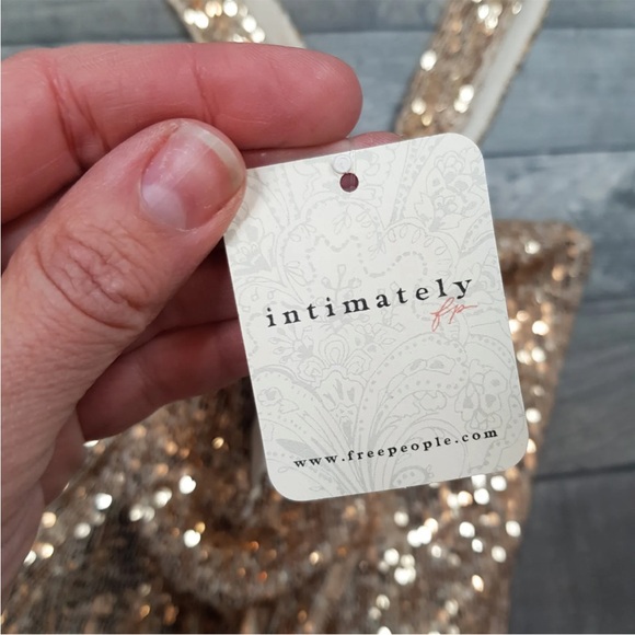 Free People Sparks Fly Corset Bodysuit Top Medium 12 14 Gold Sequin Party BNWT - Picture 12 of 12